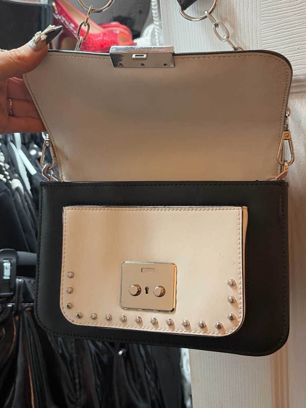 Michael Kors Black and White Studded Leather Crossbody with Silver Hardware - Picture 3 of 5